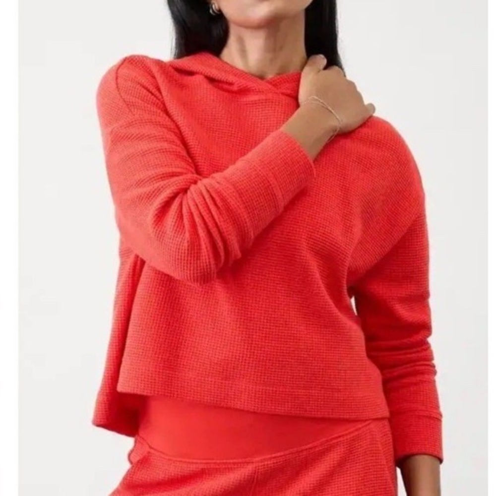 Athleta Coaster Waffle Relaxed Hoodie Women sz Large Boxy Fit Oversized‎ Red
